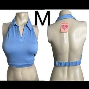 🆕Blue Halter Collar Neck Crop Top~Size M